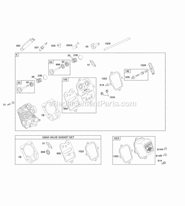 Cylinder Head Diagram and Parts List for 150212-0115-E1  Briggs and Stratton Engine